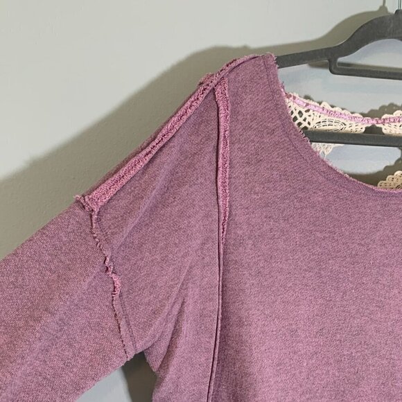 Free People dusty lilac open lace detail long sleeve crop length oversized shirt - Picture 2 of 9